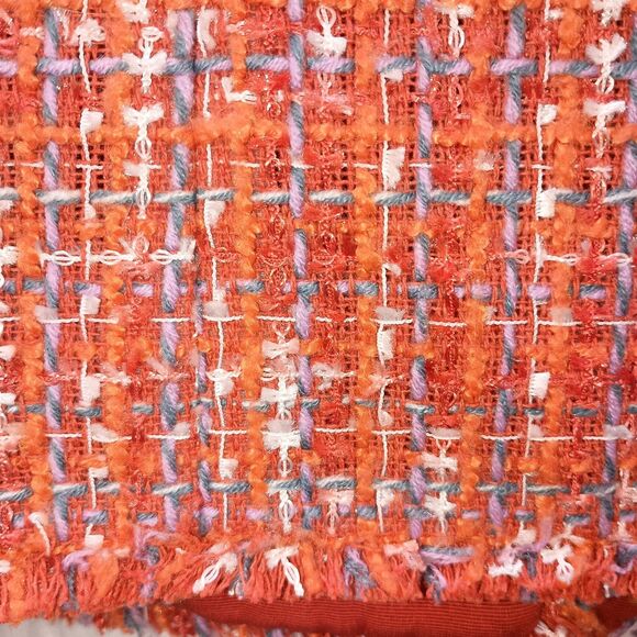 Ann Taylor Tweed Jacket 8T TALL Fringe Edge Orange Spark Lined - Picture 6 of 10